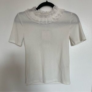 ZARA NWT White Semi Sheer Mock Neck Short Sleeve Top Blouse S XS